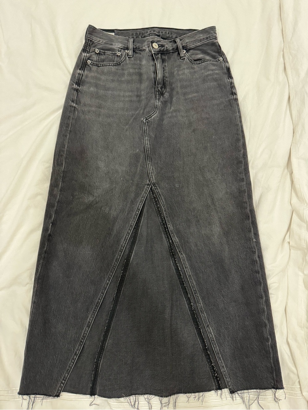 American Eagle Outfitters Washed Black Front-Slit Denim Skirt